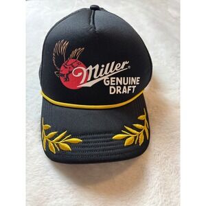 Miller Genuine Draft Trucker Hat Black Snapback Mesh Cap Scrambled Eggs Eagle